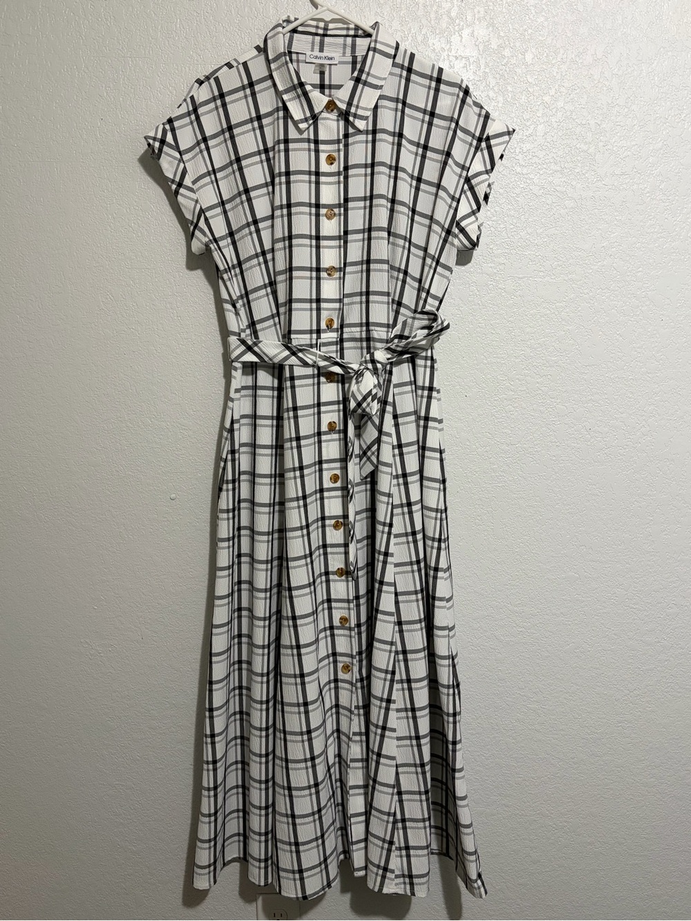 Calvin Klein Black and White Plaid Maxi Dress